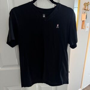 Psycho Bunny Black V-Neck Tee with White Logo